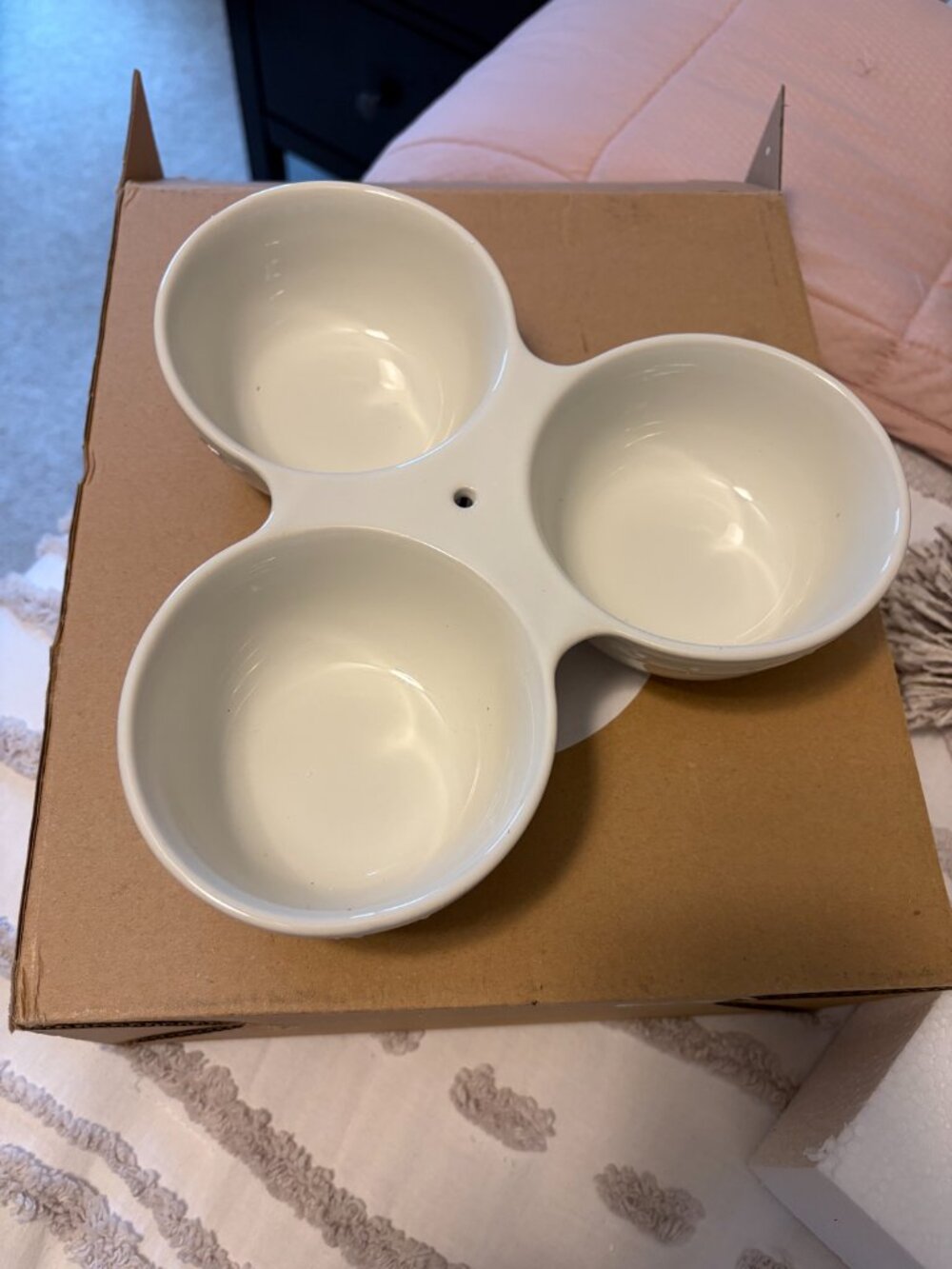 Nora Fleming Stoneware Retired T6 Pearl Dot Triple Dish 3 Section Round Server